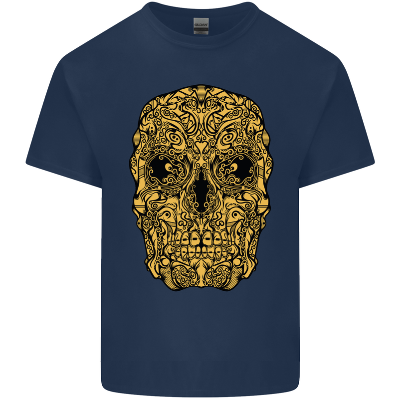 Ethnic Skull Gothic Tribal Demon Kids T-Shirt Childrens Navy Blue