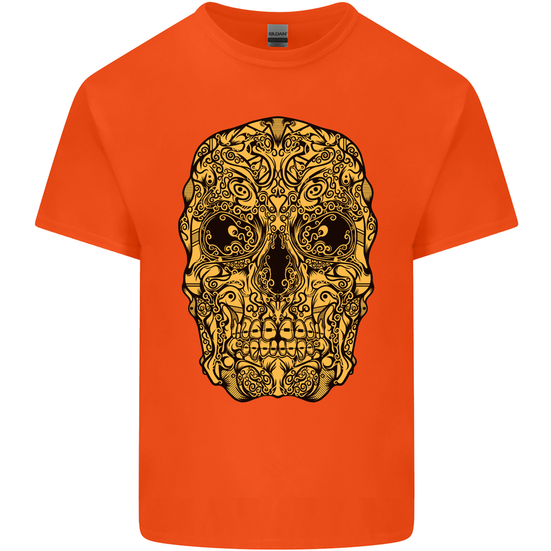 Ethnic Skull Gothic Tribal Demon Kids T-Shirt Childrens Orange