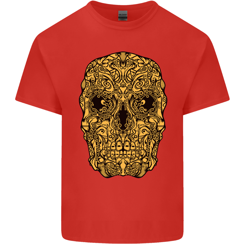 Ethnic Skull Gothic Tribal Demon Kids T-Shirt Childrens Red