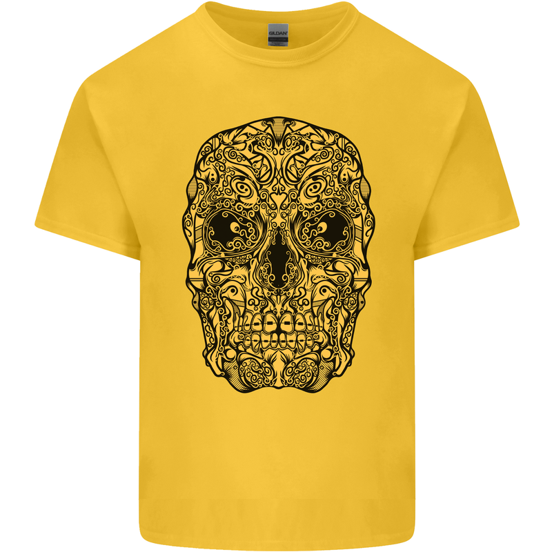 Ethnic Skull Gothic Tribal Demon Kids T-Shirt Childrens Yellow