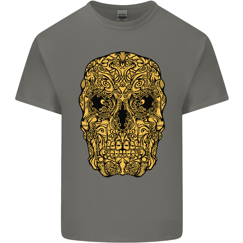 Ethnic Skull Gothic Tribal Demon Mens Cotton T-Shirt Tee Top Charcoal