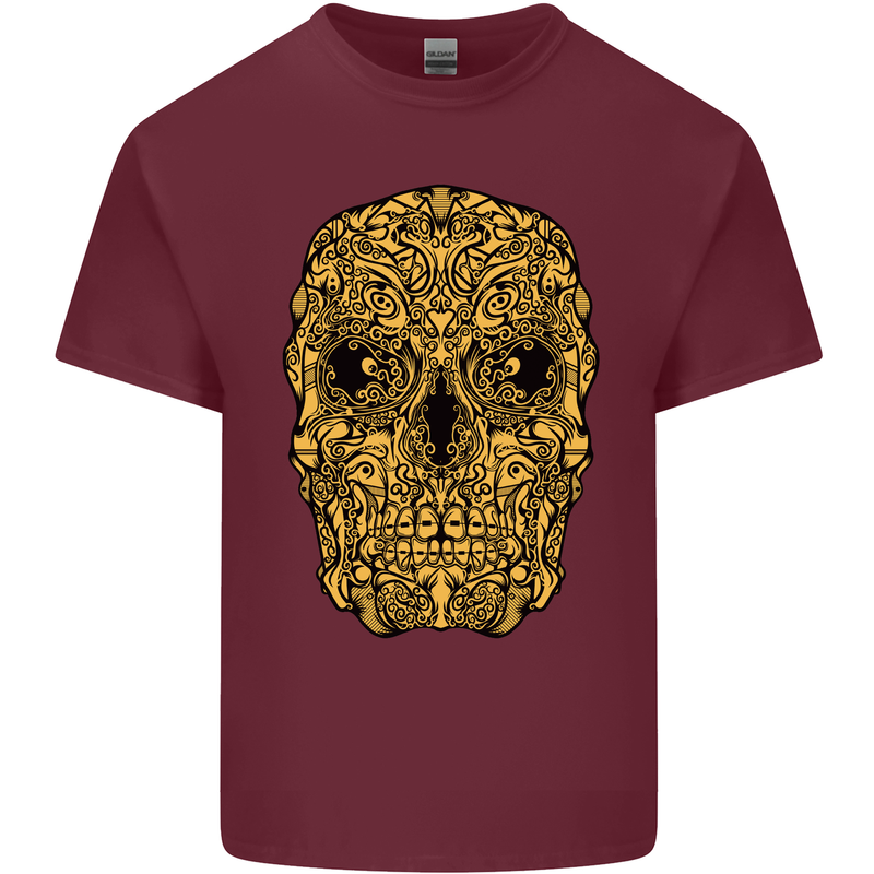 Ethnic Skull Gothic Tribal Demon Mens Cotton T-Shirt Tee Top Maroon