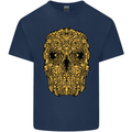 Ethnic Skull Gothic Tribal Demon Mens Cotton T-Shirt Tee Top Navy Blue