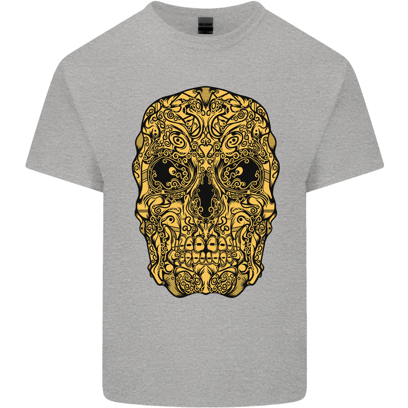 Ethnic Skull Gothic Tribal Demon Mens Cotton T-Shirt Tee Top Sports Grey