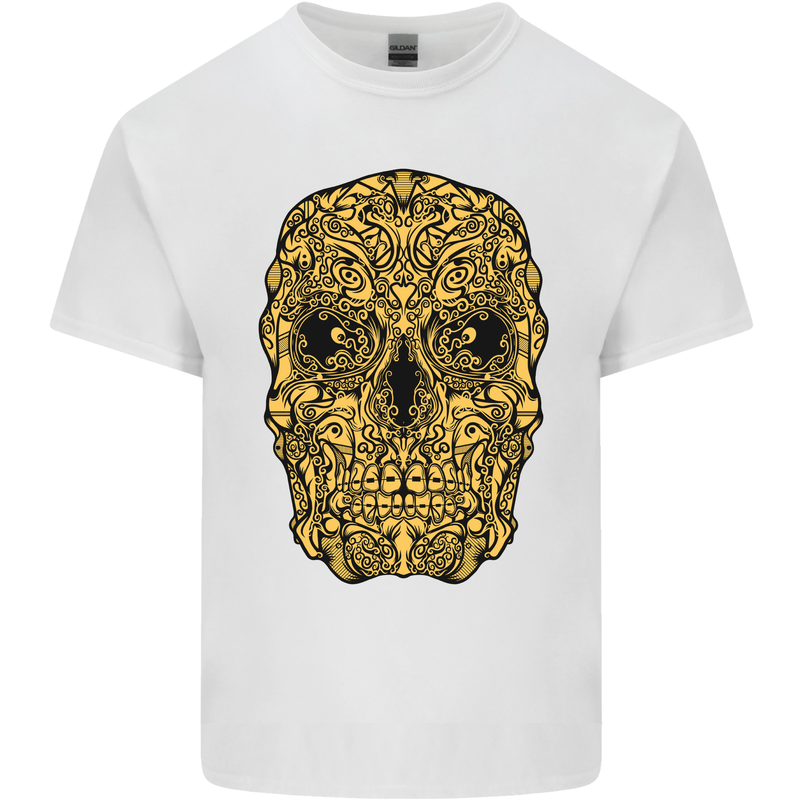 Ethnic Skull Gothic Tribal Demon Mens Cotton T-Shirt Tee Top White