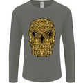 Ethnic Skull Gothic Tribal Demon Mens Long Sleeve T-Shirt Charcoal