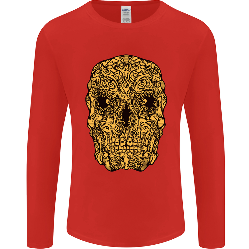 Ethnic Skull Gothic Tribal Demon Mens Long Sleeve T-Shirt Red