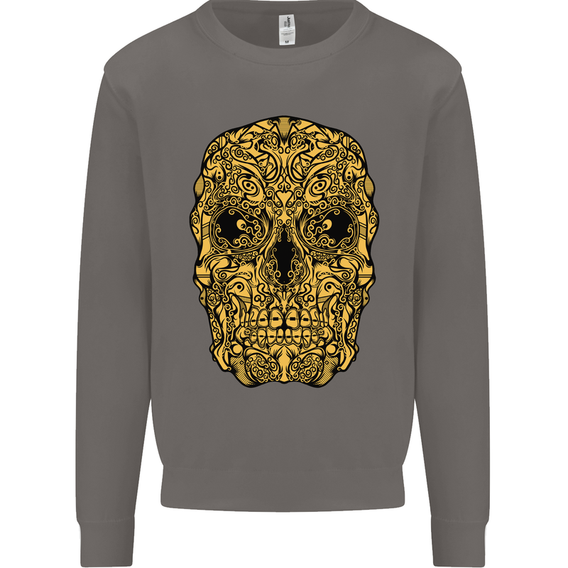 Ethnic Skull Gothic Tribal Demon Mens Sweatshirt Jumper Charcoal
