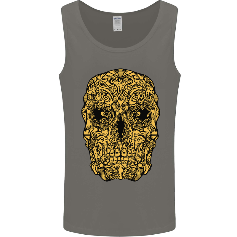 Ethnic Skull Gothic Tribal Demon Mens Vest Tank Top Charcoal