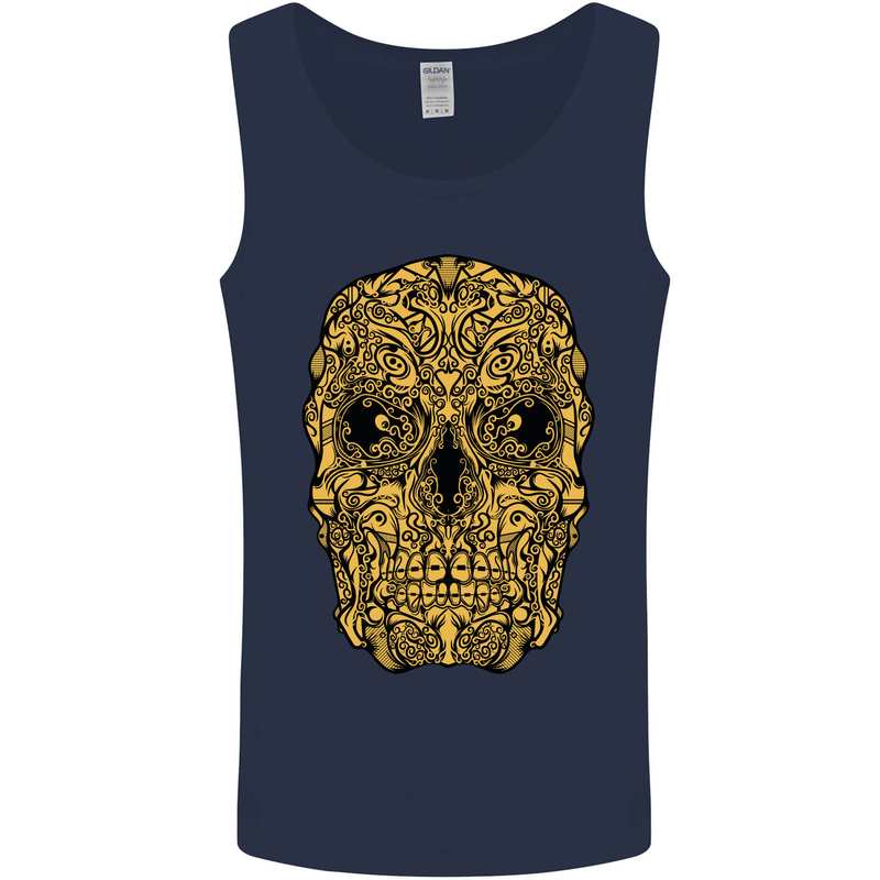 Ethnic Skull Gothic Tribal Demon Mens Vest Tank Top Navy Blue