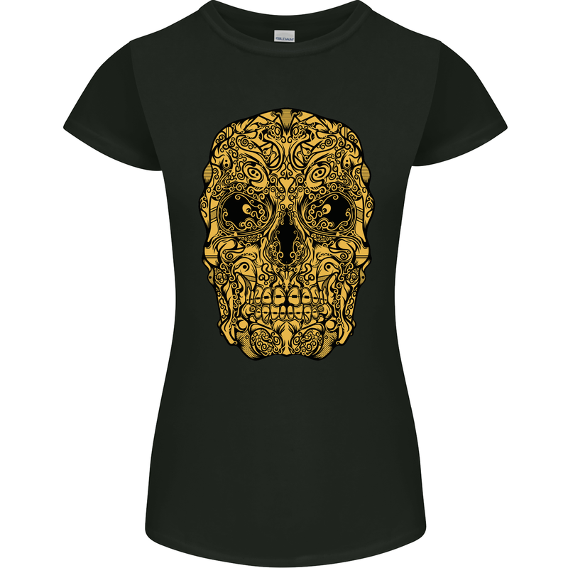 Ethnic Skull Gothic Tribal Demon Womens Petite Cut T-Shirt Black