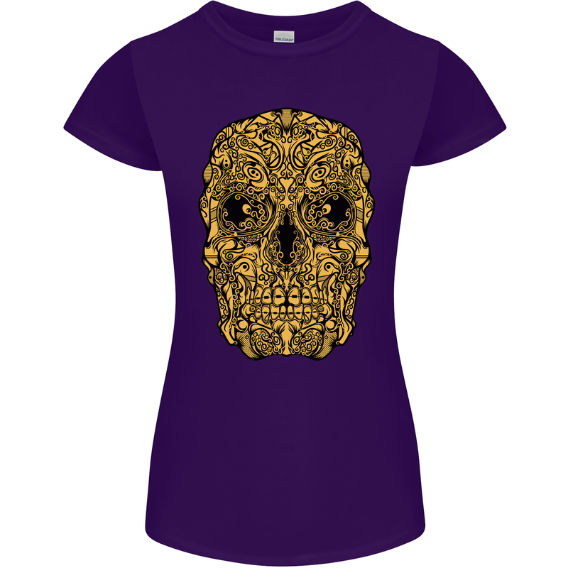 Ethnic Skull Gothic Tribal Demon Womens Petite Cut T-Shirt Purple