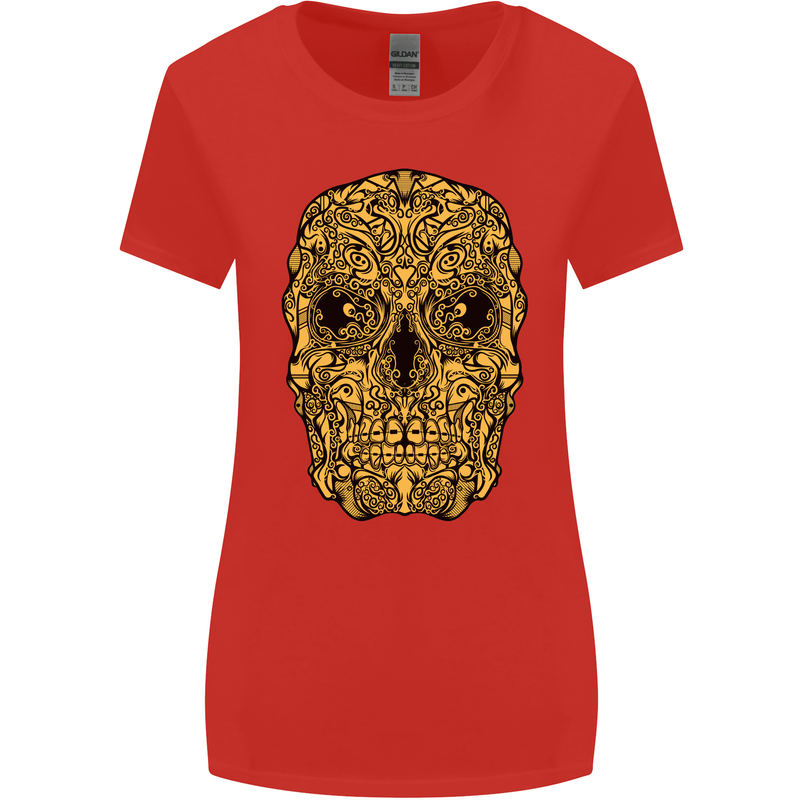 Ethnic Skull Gothic Tribal Demon Womens Wider Cut T-Shirt Red