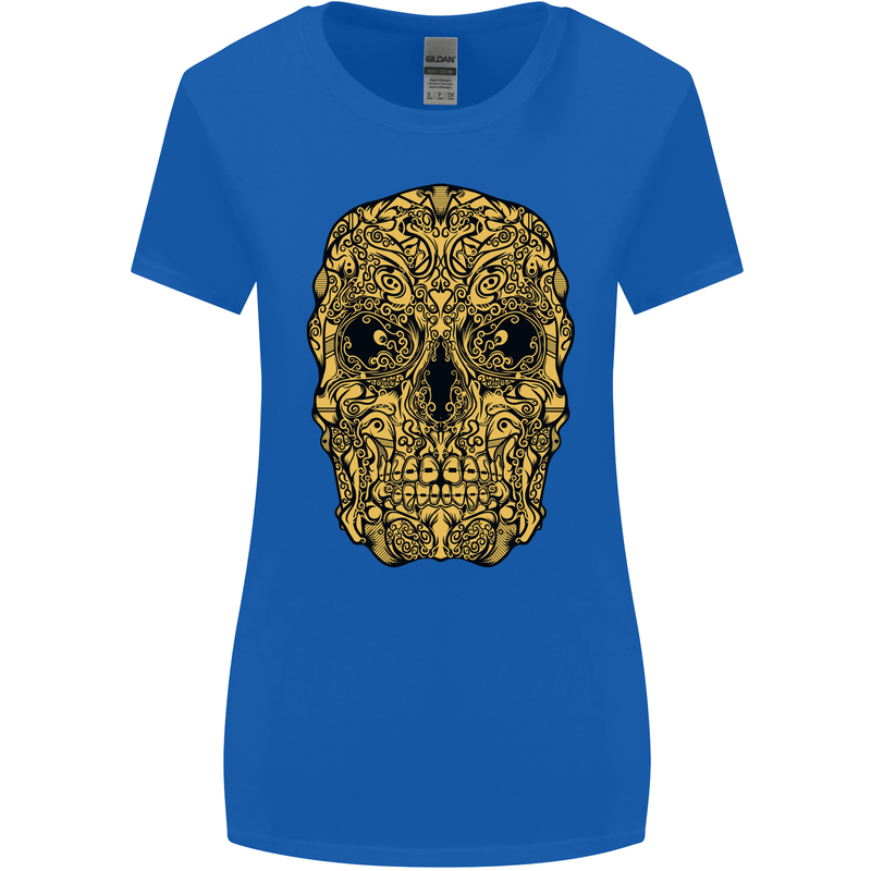 Ethnic Skull Gothic Tribal Demon Womens Wider Cut T-Shirt Royal Blue