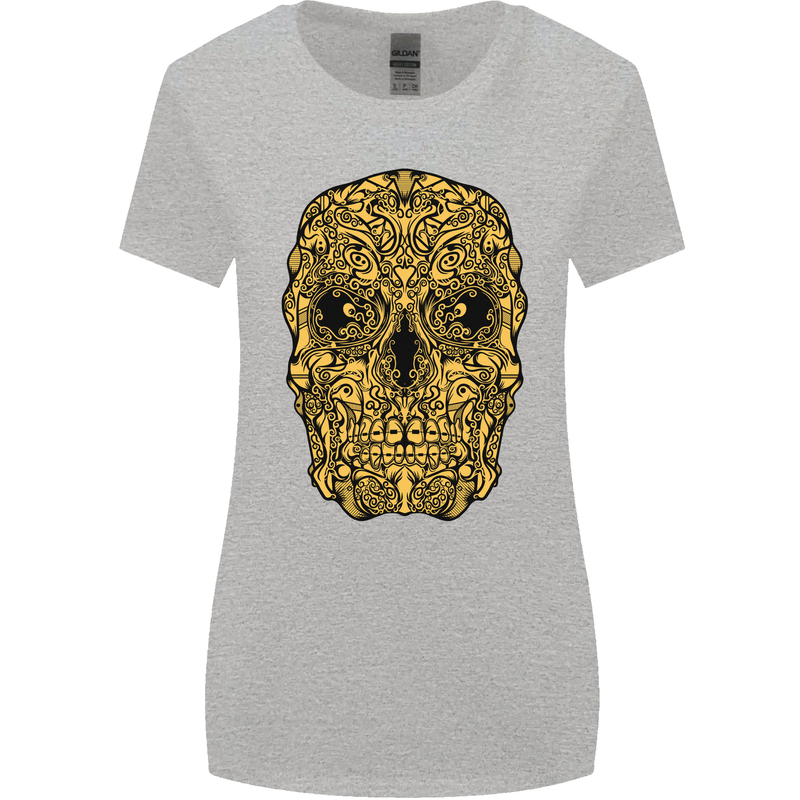 Ethnic Skull Gothic Tribal Demon Womens Wider Cut T-Shirt Sports Grey