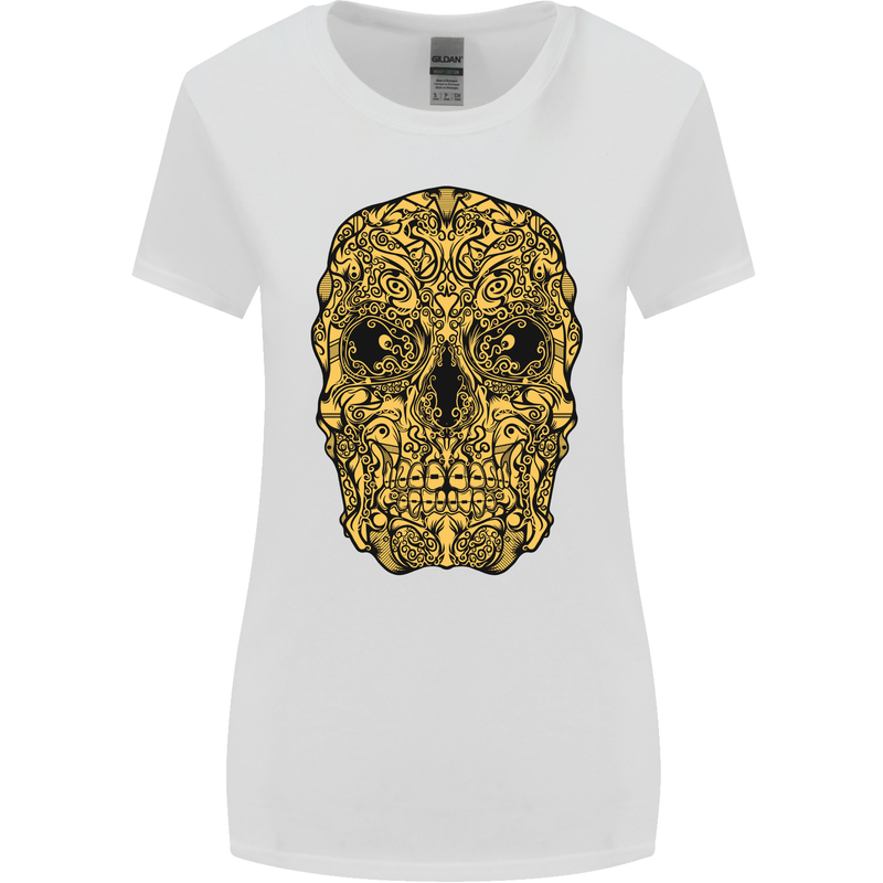 Ethnic Skull Gothic Tribal Demon Womens Wider Cut T-Shirt White