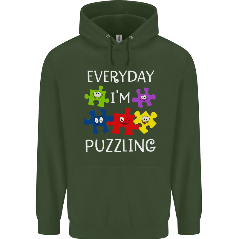 Every Day I'm Puzzling Autism Autistic ASD Childrens Kids Hoodie Forest Green
