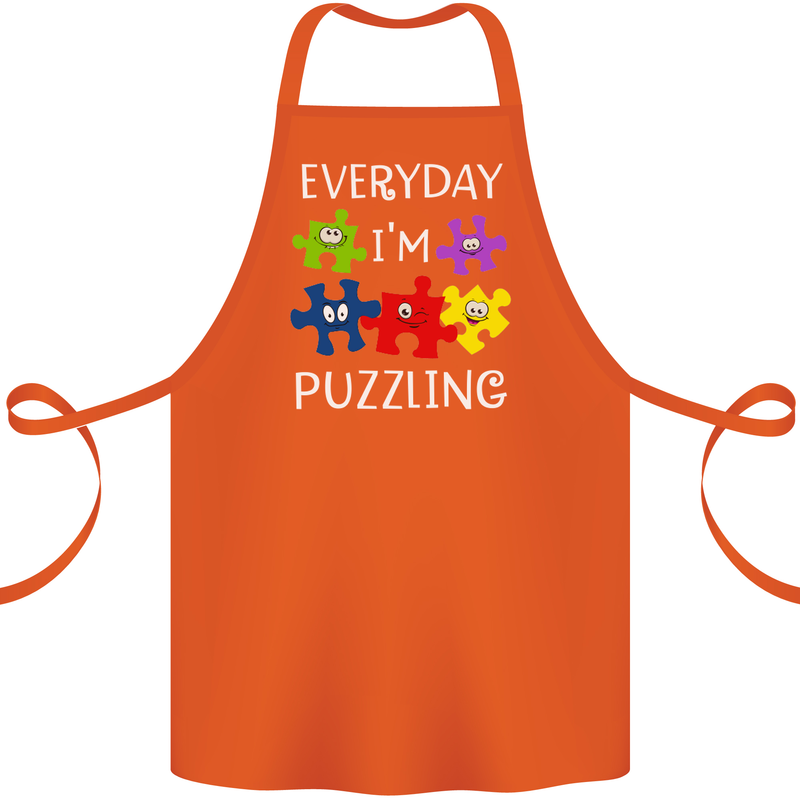 Every Day I'm Puzzling Autism Autistic ASD Cotton Apron 100% Organic Orange