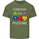 Every Day I'm Puzzling Autism Autistic ASD Mens Cotton T-Shirt Tee Top Military Green