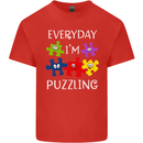 Every Day I'm Puzzling Autism Autistic ASD Mens Cotton T-Shirt Tee Top Red