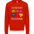 Every Day I'm Puzzling Autism Autistic ASD Mens Sweatshirt Jumper Bright Red