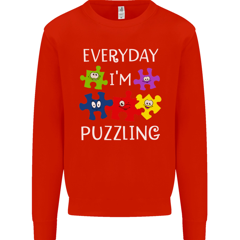 Every Day I'm Puzzling Autism Autistic ASD Mens Sweatshirt Jumper Bright Red
