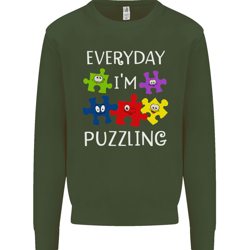 Every Day I'm Puzzling Autism Autistic ASD Mens Sweatshirt Jumper Forest Green