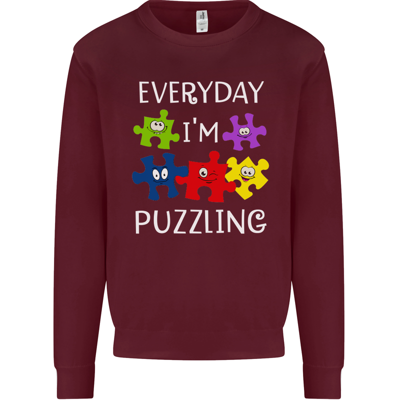 Every Day I'm Puzzling Autism Autistic ASD Mens Sweatshirt Jumper Maroon