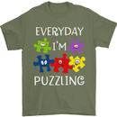 Every Day I'm Puzzling Autism Autistic ASD Mens T-Shirt Cotton Gildan Military Green