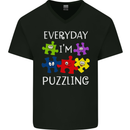 Every Day I'm Puzzling Autism Autistic ASD Mens V-Neck Cotton T-Shirt Black