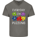 Every Day I'm Puzzling Autism Autistic ASD Mens V-Neck Cotton T-Shirt Charcoal