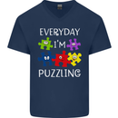 Every Day I'm Puzzling Autism Autistic ASD Mens V-Neck Cotton T-Shirt Navy Blue