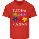 Every Day I'm Puzzling Autism Autistic ASD Mens V-Neck Cotton T-Shirt Red