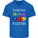 Every Day I'm Puzzling Autism Autistic ASD Mens V-Neck Cotton T-Shirt Royal Blue