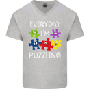 Every Day I'm Puzzling Autism Autistic ASD Mens V-Neck Cotton T-Shirt Sports Grey
