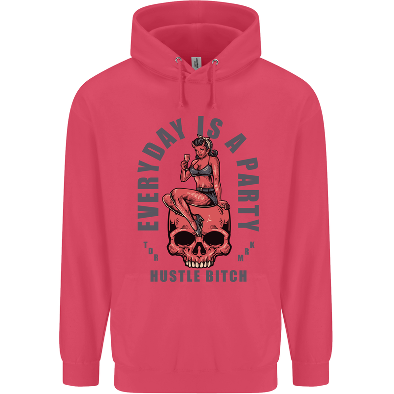 Every Day Is a Party Hustle Skull Alcohol Childrens Kids Hoodie Heliconia