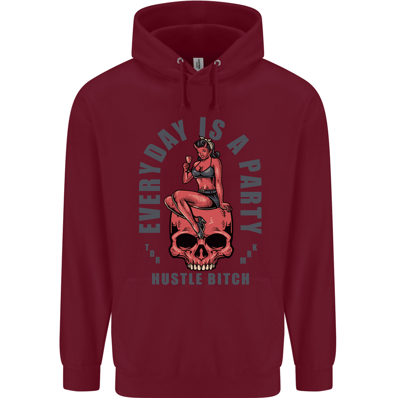 Every Day Is a Party Hustle Skull Alcohol Childrens Kids Hoodie Maroon