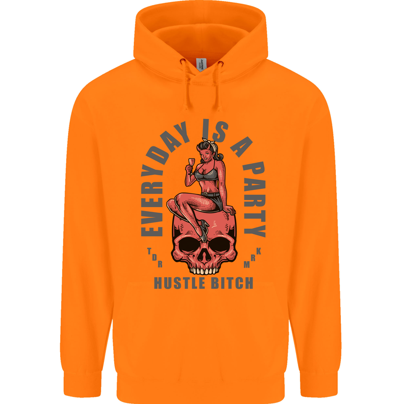 Every Day Is a Party Hustle Skull Alcohol Childrens Kids Hoodie Orange