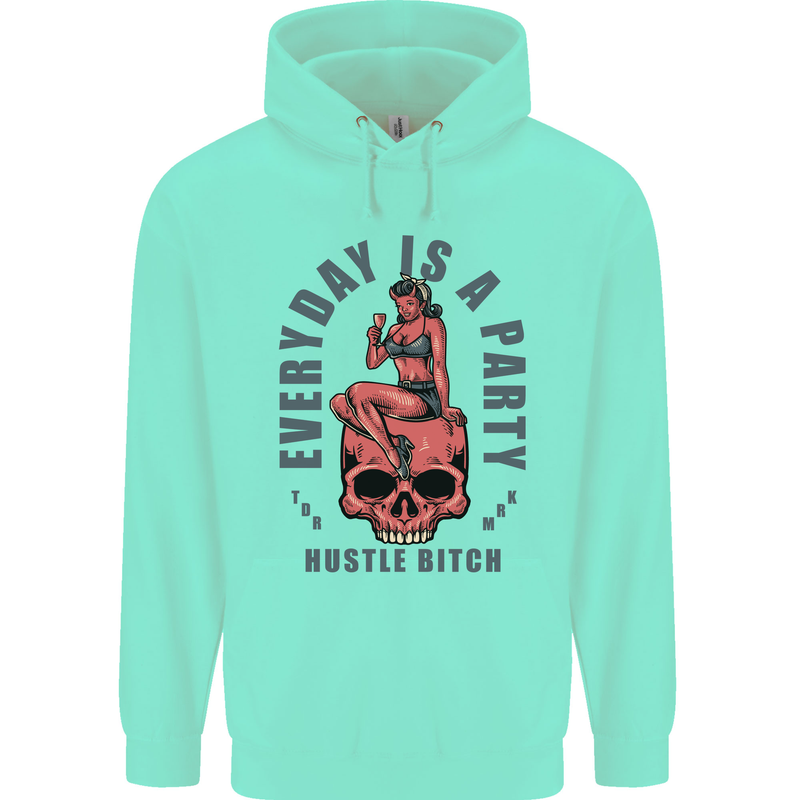 Every Day Is a Party Hustle Skull Alcohol Childrens Kids Hoodie Peppermint