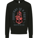 Every Day Is a Party Hustle Skull Alcohol Kids Sweatshirt Jumper Black