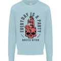 Every Day Is a Party Hustle Skull Alcohol Kids Sweatshirt Jumper Light Blue