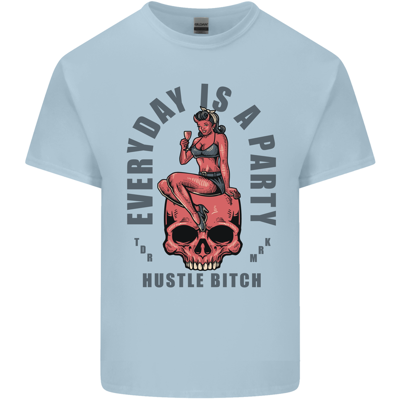 Every Day Is a Party Hustle Skull Alcohol Mens Cotton T-Shirt Tee Top Light Blue