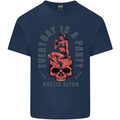 Every Day Is a Party Hustle Skull Alcohol Mens Cotton T-Shirt Tee Top Navy Blue