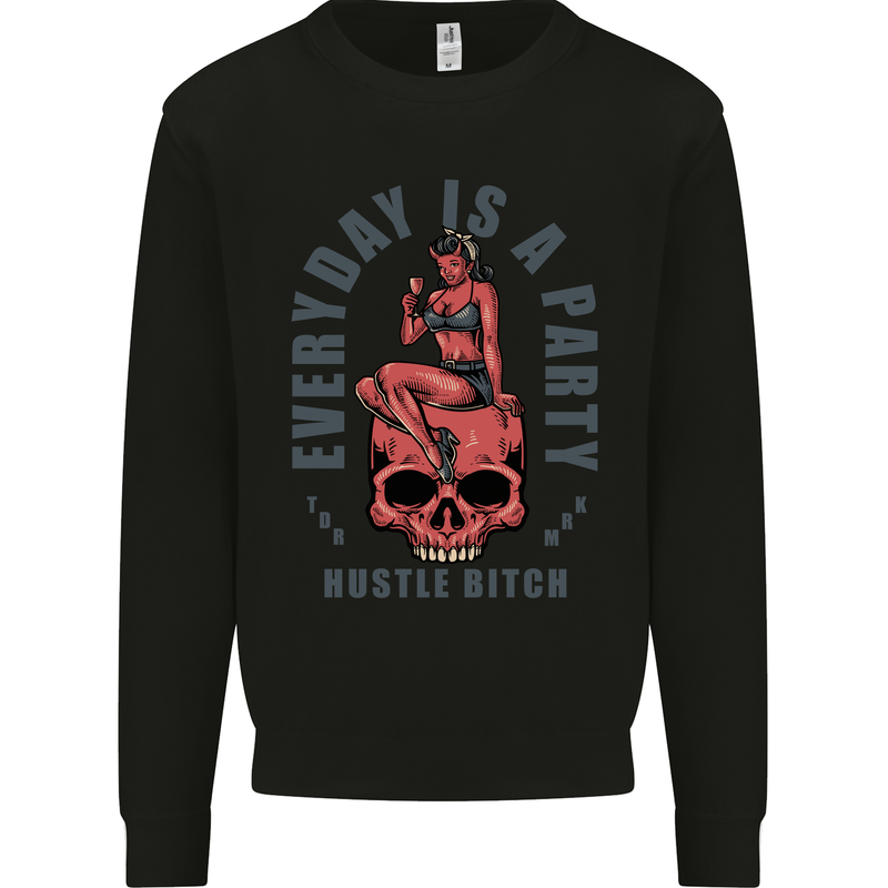 Every Day Is a Party Hustle Skull Alcohol Mens Sweatshirt Jumper Black