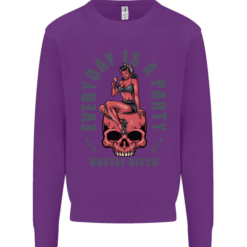 Every Day Is a Party Hustle Skull Alcohol Mens Sweatshirt Jumper Purple