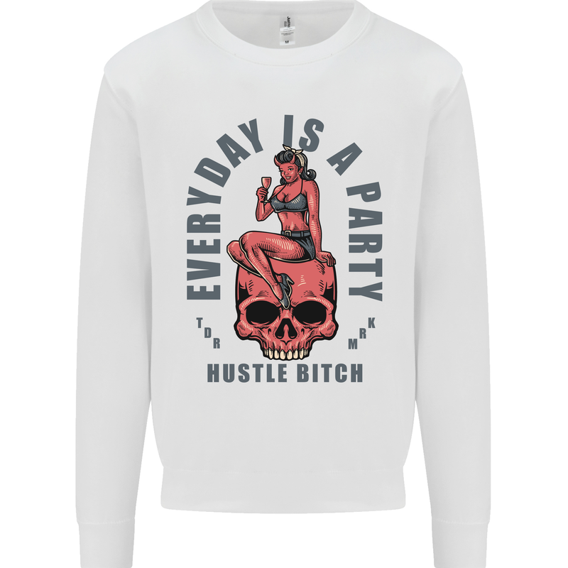 Every Day Is a Party Hustle Skull Alcohol Mens Sweatshirt Jumper White