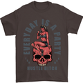Every Day Is a Party Hustle Skull Alcohol Mens T-Shirt Cotton Gildan Dark Chocolate