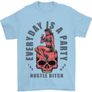Every Day Is a Party Hustle Skull Alcohol Mens T-Shirt Cotton Gildan Light Blue