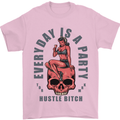 Every Day Is a Party Hustle Skull Alcohol Mens T-Shirt Cotton Gildan Light Pink