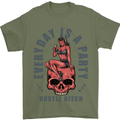 Every Day Is a Party Hustle Skull Alcohol Mens T-Shirt Cotton Gildan Military Green